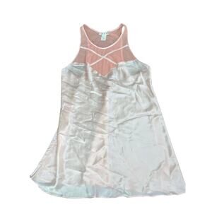 Vintage Josie Pink Caged Neck Sheer Mesh Satin lingerie Nightgown Size L